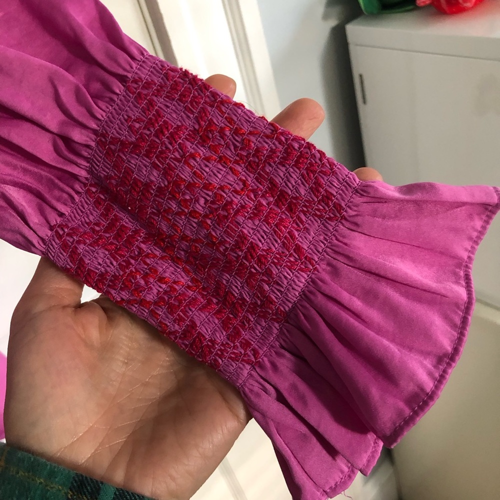 Maje Fuchsia Pink Smocked Off-Shoulder Top - Picture 5 of 5